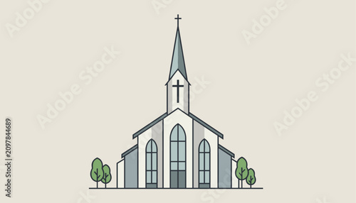 Konstfotografi Simple line art illustration of a christian church