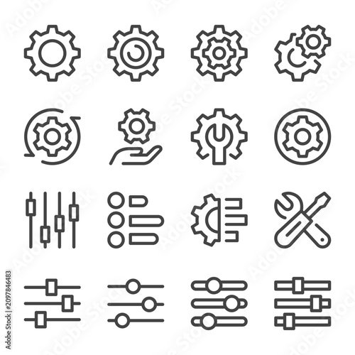 setting and adjustment thin line icon set,vector and illustration