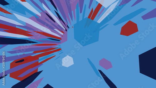 Картината върху платно Abstract burst composition featuring sharp elongated shards and geometric hexagonal elements projecting into space for futuristic digital tech design