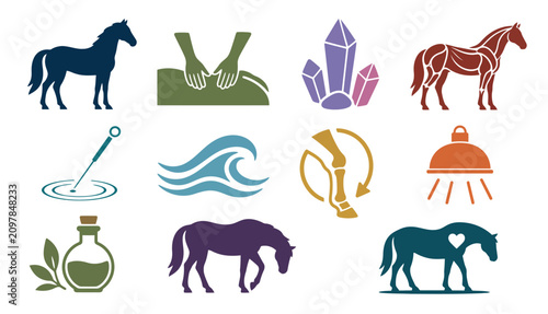 Cuadro en lienzo Colorful Vector Icons of Horses and Symbols.