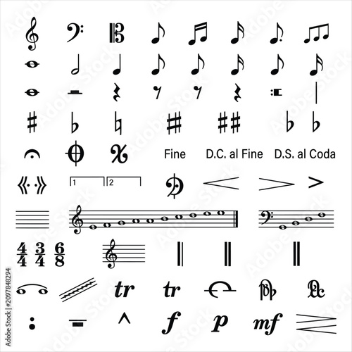 фотографія Comprehensive collection of standard musical notation symbols and staff elements