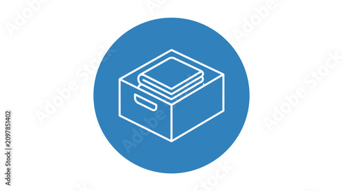 A blue circle with a white box icon.