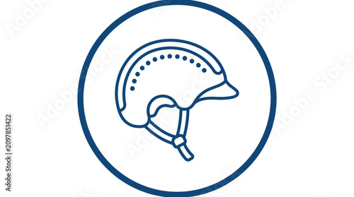 A blue line drawing of a bicycle helmet.