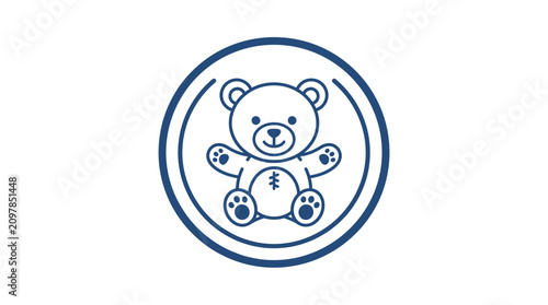 A blue teddy bear logo design.