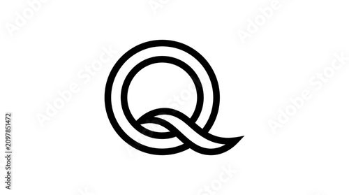 a black and white letter Q.