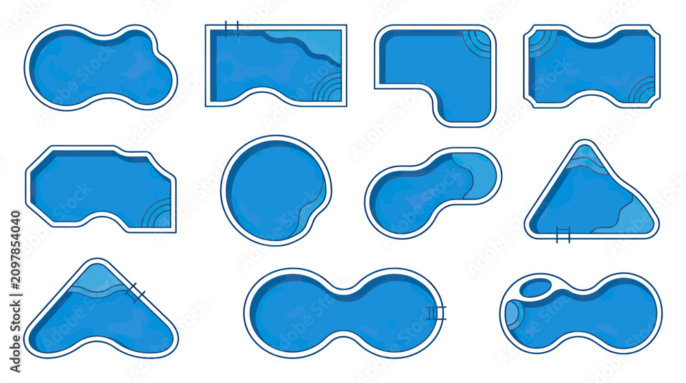 Fototapeta premium Variety of Swimming Pool Shapes Top View, Modern Pool Designs