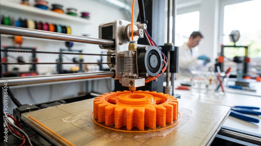 Fototapeta premium 3D Printer Manufacturing Orange Gear
