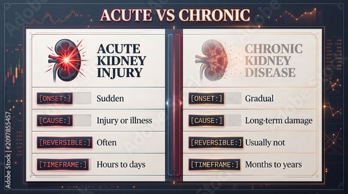 Acute versus chronic kidney injury comparison infographic