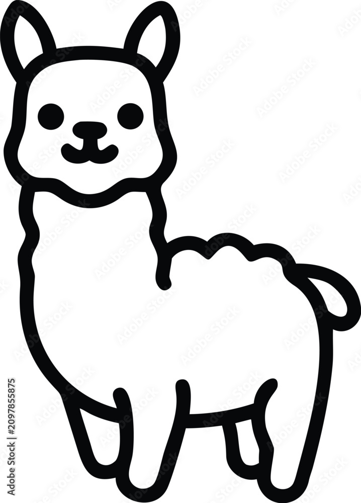 Fototapeta premium Cute cartoon alpaca standing upright