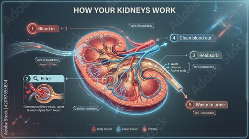 Infographic explaining how the kidneys filter blood