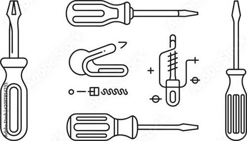 Принти на полотні Screwdriver vector illustration set featuring line art hand tools phillips flath