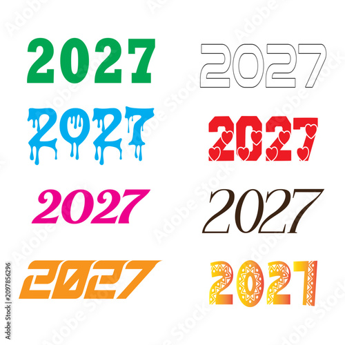 Happy New Year 2027 Typography Text Design Vector Set
