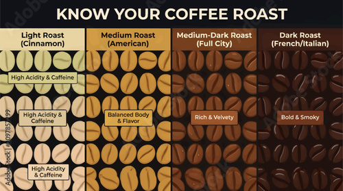 Photos Flat Design Vector Infographic Titled 'Know Your Coffee Roast' with Coffee Bean