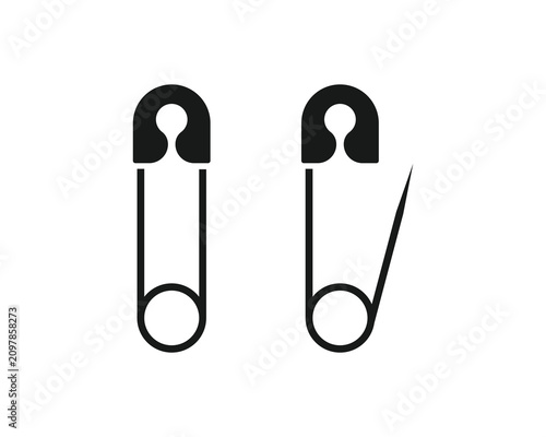Safety pin icon. Safety pin black and white flat vector icon set. Safety pin symbol