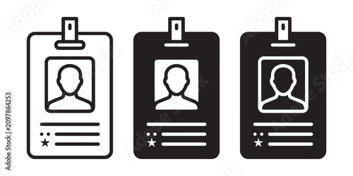 ID card and identification badge vector icons set for corporate office security pass employee profile and access control UI design.