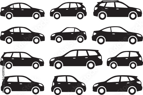 Schilderij op canvas Car icon set with sedan hatchback suv and station wagon vehicle silhouettes side