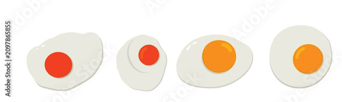 Cuadro en lienzo Fried sunny side up eggs vector set, minimalist watercolor style breakfast egg illustration, whole round and oval fried egg yolks isolated on white background