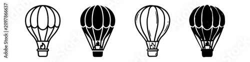 Tableau sur toile Four hot air balloon icons in line art and silhouette styles for travel and adventure designs