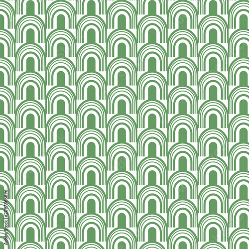 green retro arch geometric deco mosaic tile fabric seamless pattern groovy bauhaus background