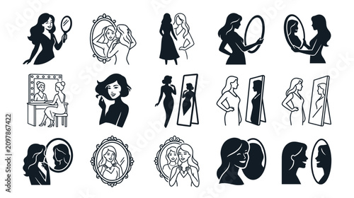 Cuadro en lienzo Women Reflecting in Mirrors: Beauty, Self-Image, and Identity Collection