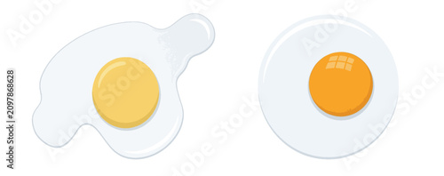Fotografie Fried sunny side up eggs vector set, minimalist watercolor style breakfast egg illustration, whole round and oval fried egg yolks isolated on white background