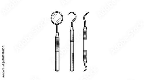 Fotografija Dental Tools Set Illustration - Mirror, Scaler, Probe