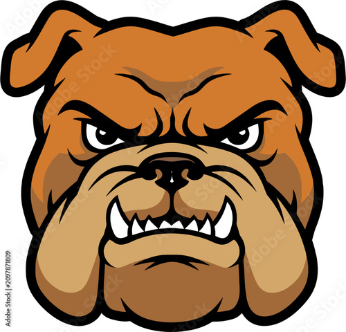 Fierce Brown Bulldog Head Mascot Illustration with Angry Expression and Strong Facial Features