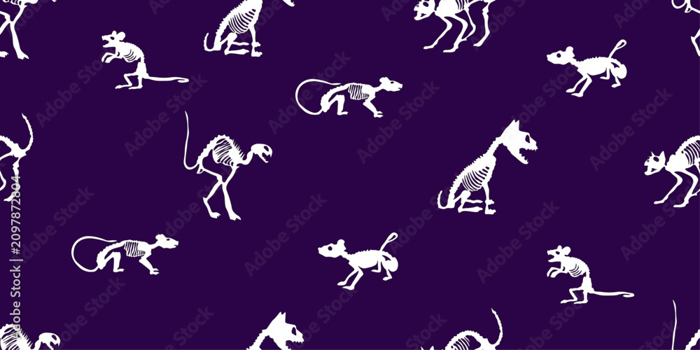 Fototapeta premium Animal Skeleton Seamless Pattern. Fossil Bone Background Vector