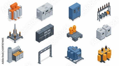 Isometric Industrial Equipment and Machinery Collection.