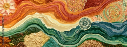 Abstract Collage of the Indian Flag with Swirling Watercolors and Textures in Vibrant Colors