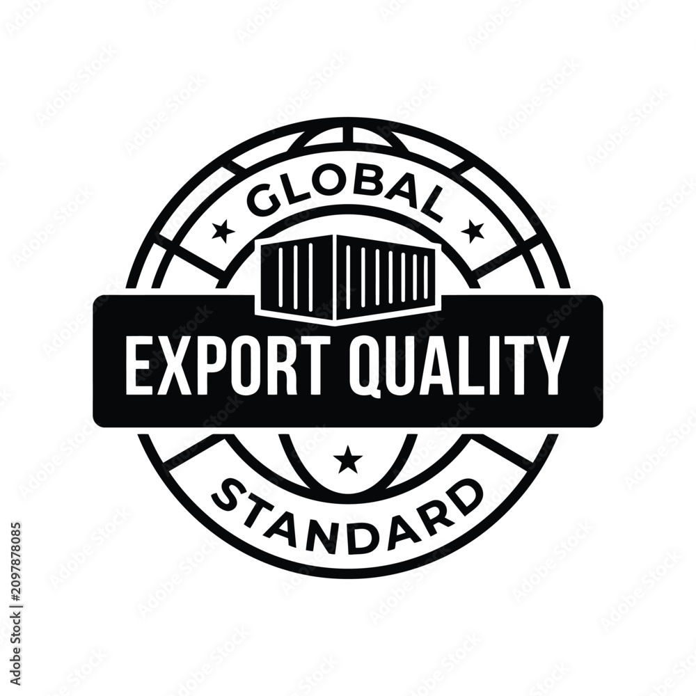 Fototapeta premium Global export quality stamp seal. Certified shipping container logistics and trade approval icon.