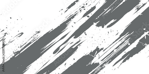 Abstract black and gray paint strokes slashing diagonally across a white background, grunge texture, high contrast, minimalistic monochrome texture design.	