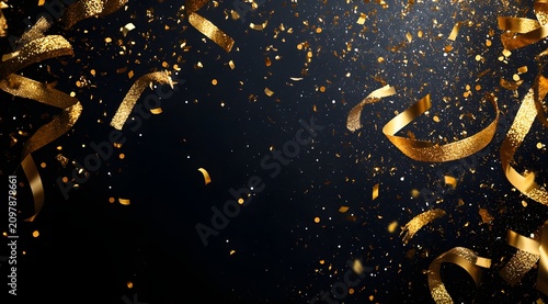 Abstract black and gold backdrop with explosive sparkle effects for text