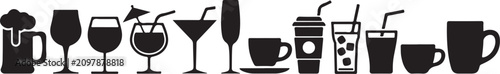 Collection Of Black Drinkware Icons On A White Background