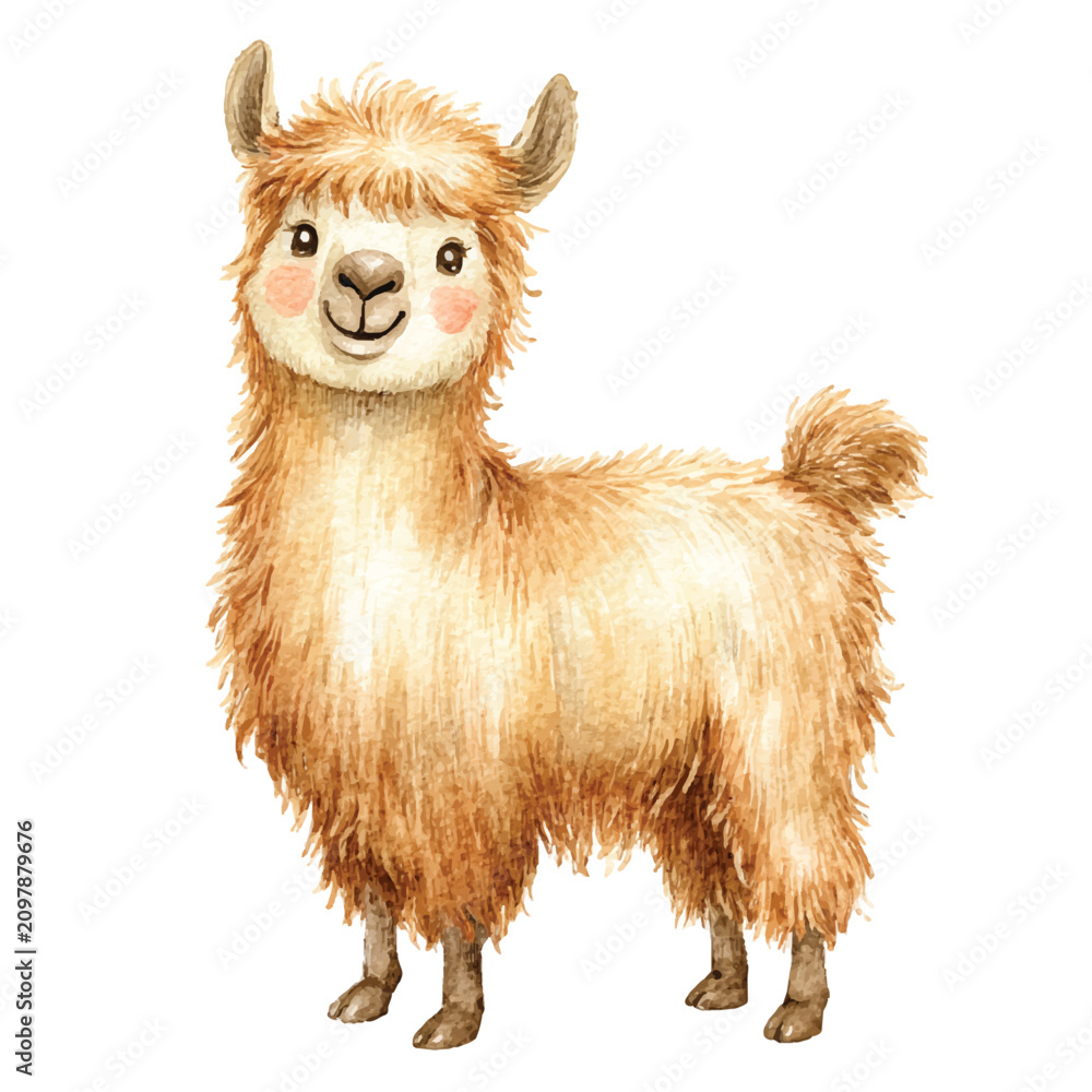 Naklejka premium Cute Llama Standing Alone Smiling.