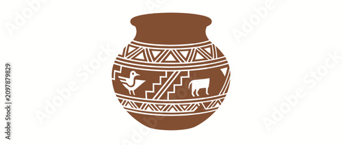 Fotografi Ancient Pottery Vessel with Geometric Patterns and Animal Motifs