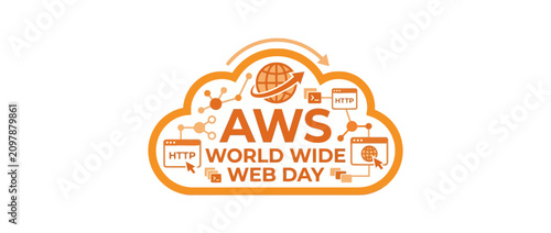 Tableau sur toile AWS World Wide Web Day Celebration Cloud Icon with Network and HTTP Icons