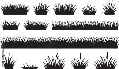 Cuadro en lienzo Grass Silhouettes On White Background Black And White Botanical Elements