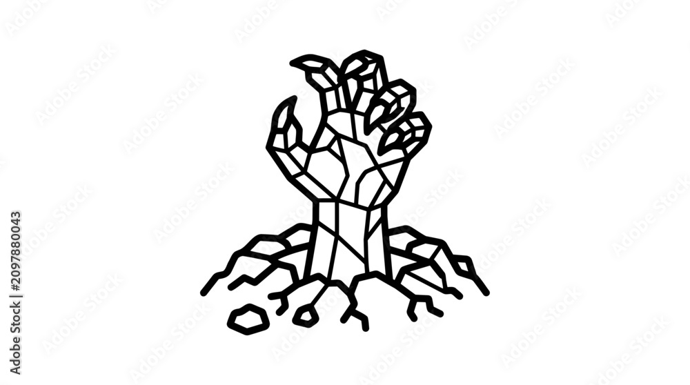 Obraz premium Stylized Hand Emerging from Ground Geometric Outline Illustration