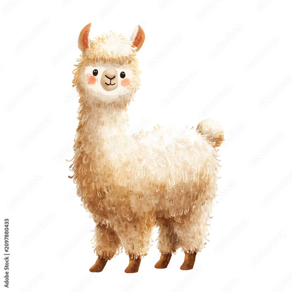 Naklejka premium Cute white llama standing alone 1.