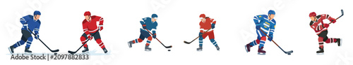 Photography Set of Professional Ice Hockey Players in Dynamic Action Poses on Ice