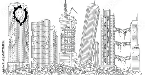 Φωτογραφία Post apocalyptic destroyed cityscape with ruined skyscrapers broken bridges and
