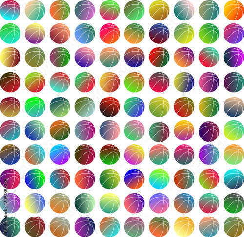 A premium collection of minimalist basketball vector icons featuring vibrant gradient color combinations and clean white outline details