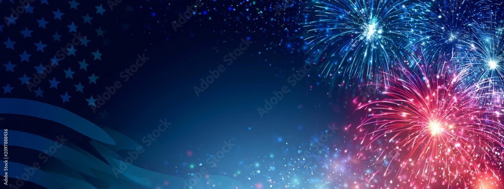 Fototapeta premium Celebration of Independence Day in the USA with Colorful Fireworks and Stars Background