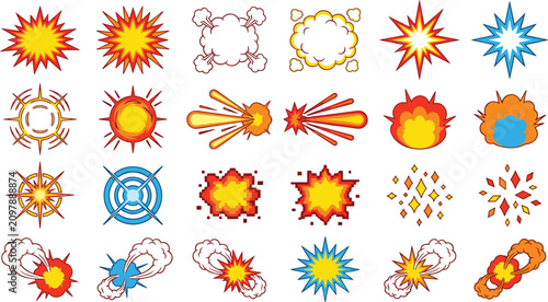 Canvastavla Explosion Effect Collection with Fire Bursts, Smoke Clouds, Impact Blasts, Comic