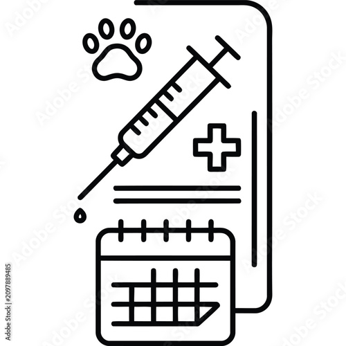 Pet Vaccination Schedule Line Icon Animal Immunization Record Outline Vector Symbol