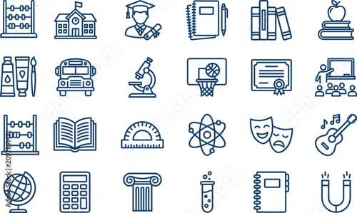 Tableau sur toile University School and Higher Education Icon Set with Academic Learning Elements