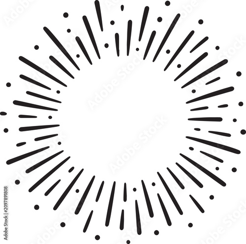Black hand drawn sunburst starburst element isolated on white background Vector