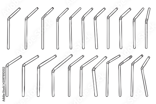 Foto Reusable and Disposable Drinking Straw Illustrations on White Background
