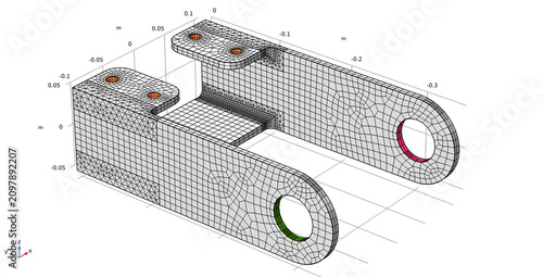 Bild auf Leinwand Engineering 3d modeling of metal bracket using computer aided design system with grid